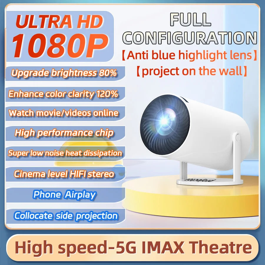 4K home theater projector, built-in WiFi, screen mirroring from phones, no screen needed. Suitable for bedroom, student. Built-in Android system, speaker. Fast local shipping. Gifts for Mother's Day, Father's Day, and Childre