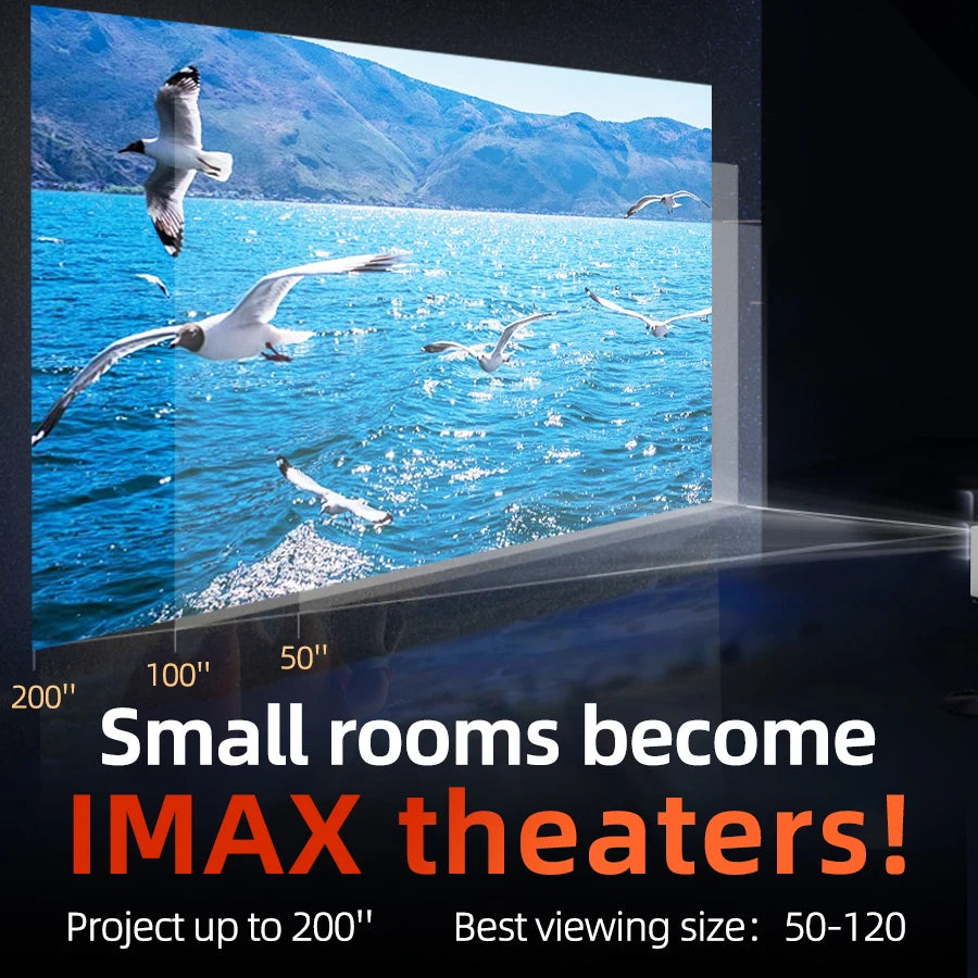 4K home theater projector, built-in WiFi, screen mirroring from phones, no screen needed. Suitable for bedroom, student. Built-in Android system, speaker. Fast local shipping. Gifts for Mother's Day, Father's Day, and Childre