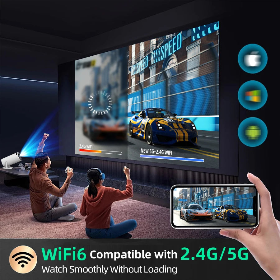 4K home theater projector, built-in WiFi, screen mirroring from phones, no screen needed. Suitable for bedroom, student. Built-in Android system, speaker. Fast local shipping. Gifts for Mother's Day, Father's Day, and Childre