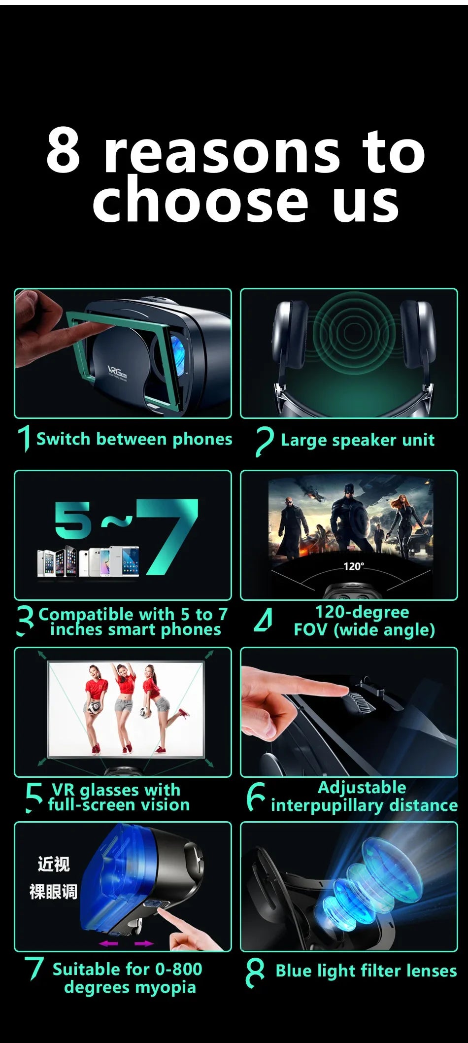 VRG Pro Virtual Reality VR Glasses Headset Devices Viar 3D Helmet Goggles Lenses Smart For Smartphone Cell Phone Mobile Game Set