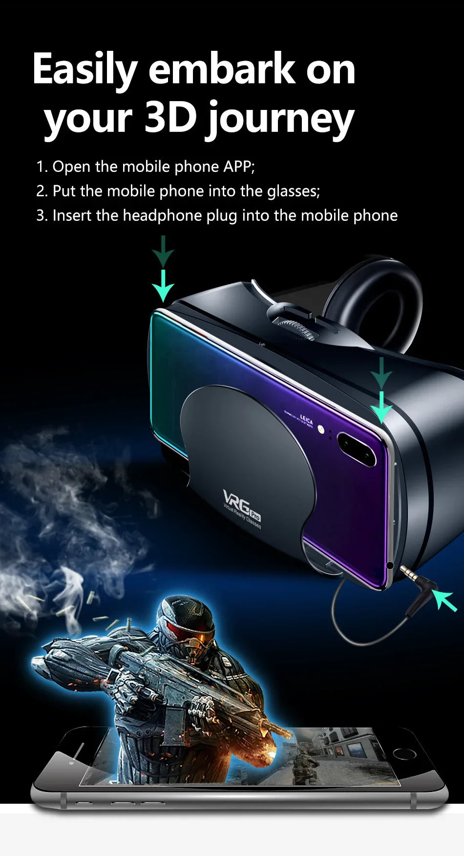 VRG Pro Virtual Reality VR Glasses Headset Devices Viar 3D Helmet Goggles Lenses Smart For Smartphone Cell Phone Mobile Game Set