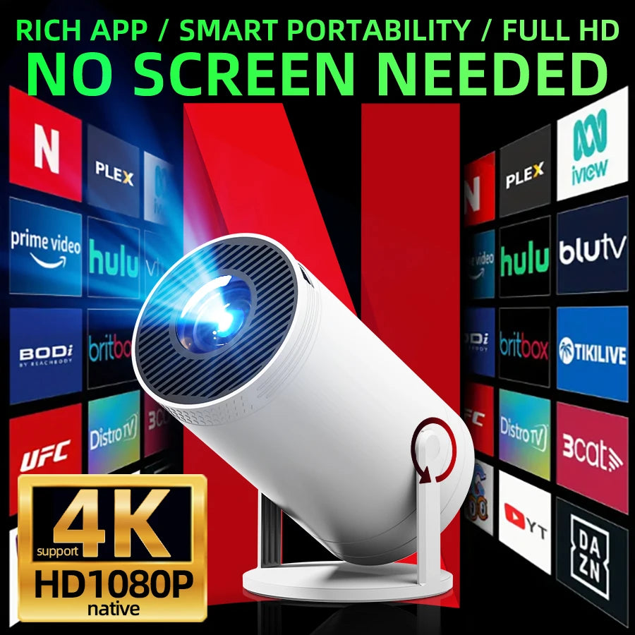4K home theater projector, built-in WiFi, screen mirroring from phones, no screen needed. Suitable for bedroom, student. Built-in Android system, speaker. Fast local shipping. Gifts for Mother's Day, Father's Day, and Childre
